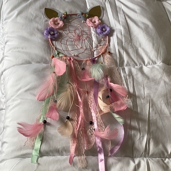 Girls Room Decor Colorful Dreamcatcher with Feathers and Flowers - Picture 1 of 2